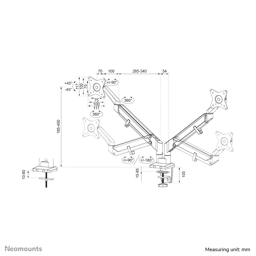 Neomounts DS70 810BL2 – Monitorarm, bis 32", Neigen/Schwenken, schwarz