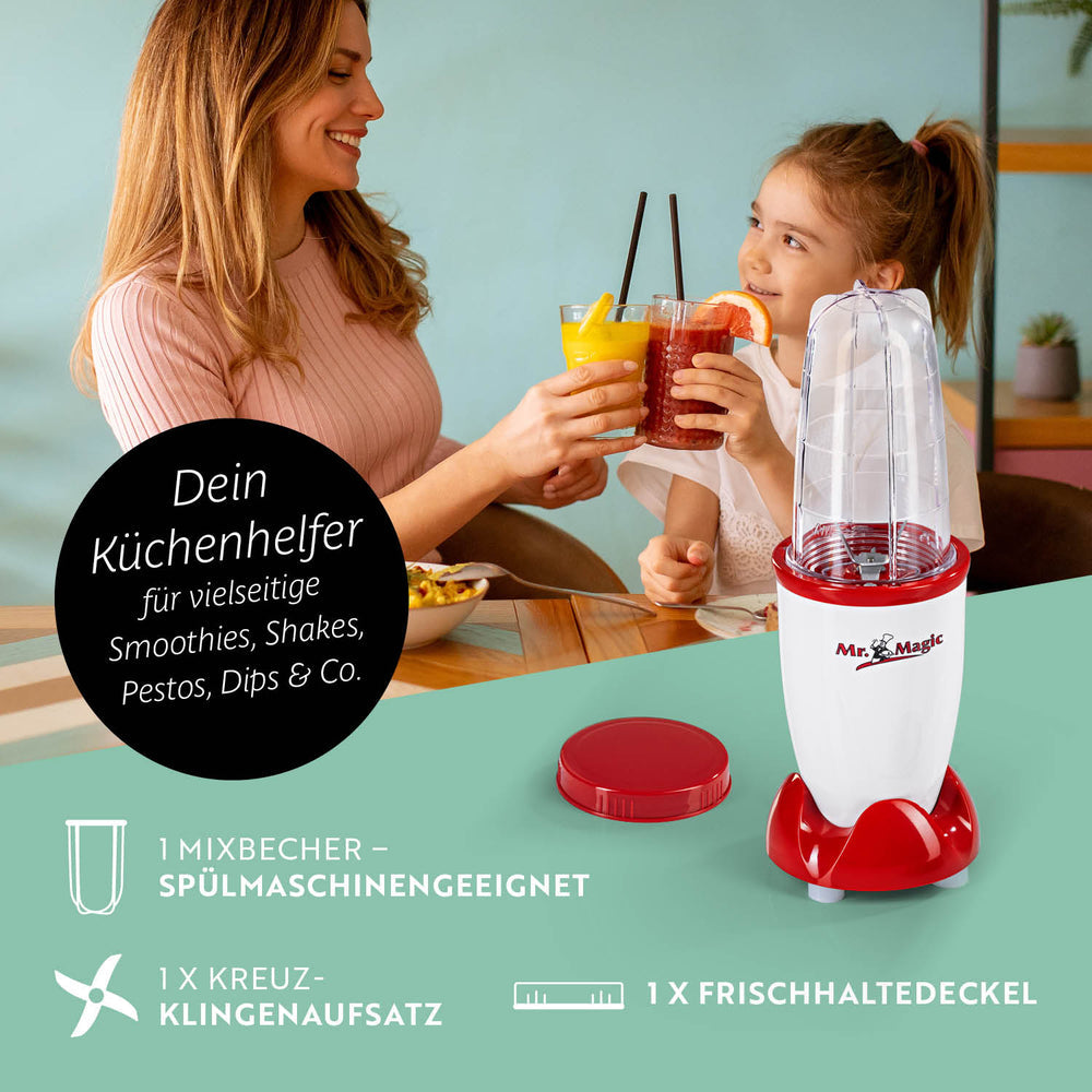 Gourmetmaxx Smoothie-Mixer Mr. Magic – 0,5 l, 250 W, spülmaschinenfest – rot/weiss