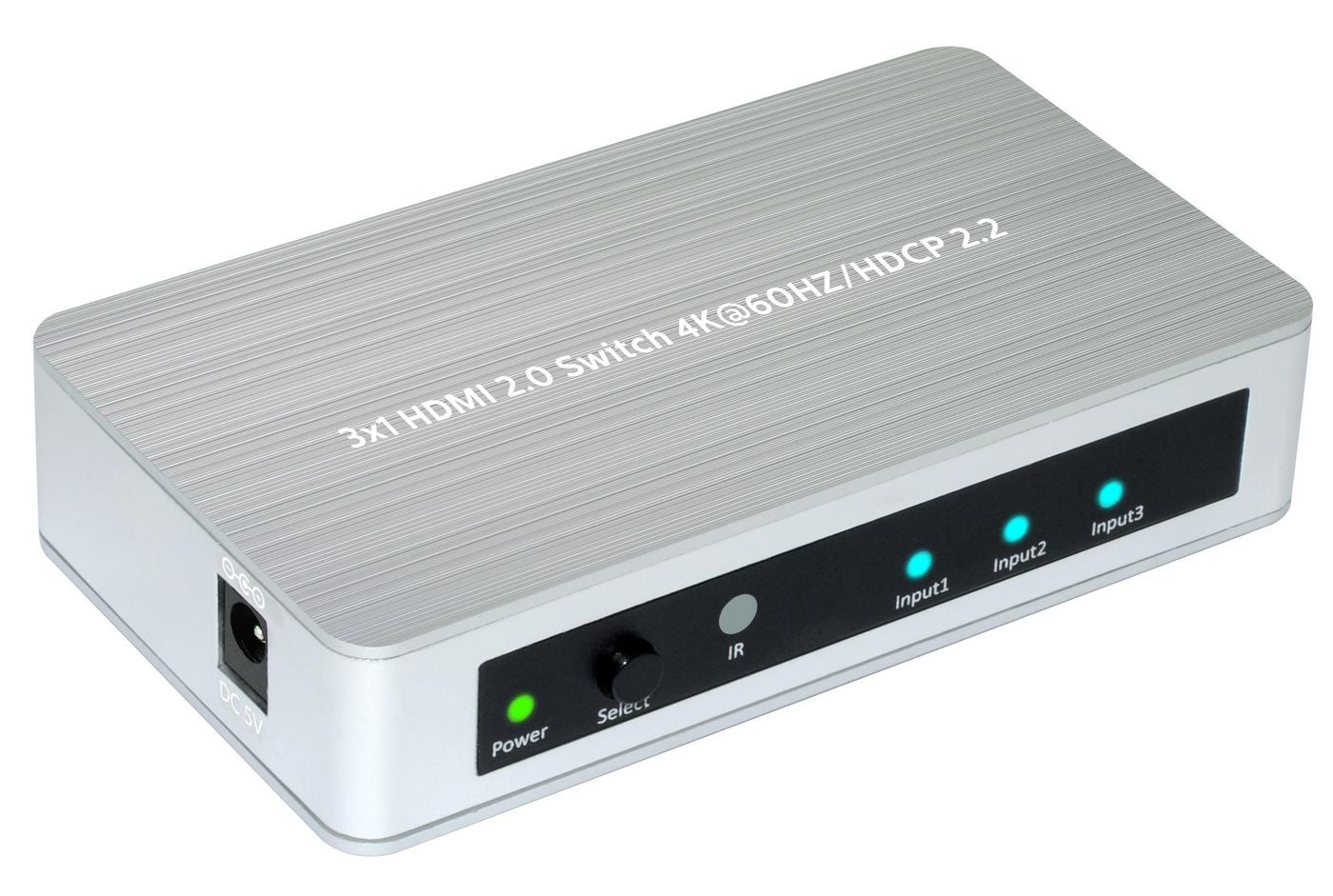 Microconnect HDMI Switch, 3×1, HDMI 2.0, 4K@60 Hz, HDCP 2.2, Fernbedienung, Aluminium