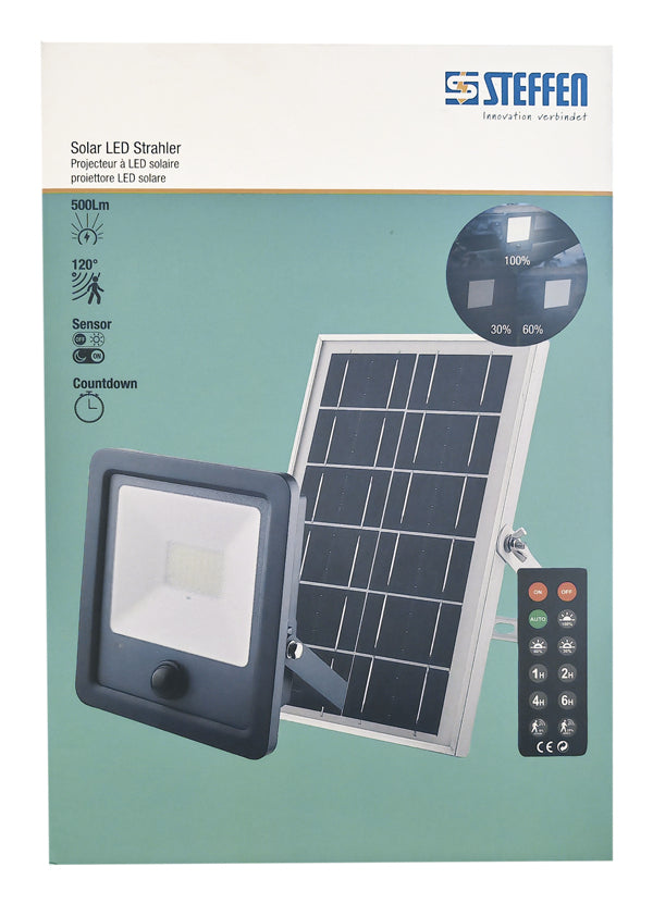 Steffen Aussenwandleuchte – 7 W – Kaltweiss, 4000 K – IP65 – Solarbetrieb – mit Bewegungsmelder – Schwarz