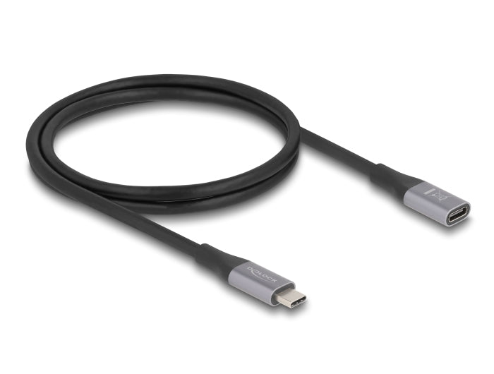 DeLOCK USB-C Verlängerungskabel (Stecker zu Buchse) – USB4 40 Gbit/s – 1 m – PD 240 W – Schwarz/Grau