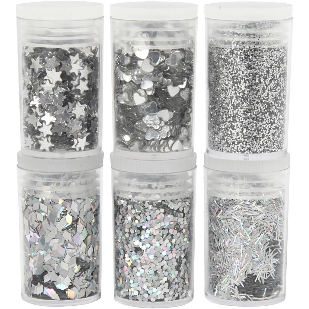 Creativ Company Glitzer-Set, silber, Set à 6, Tuben à 5 g