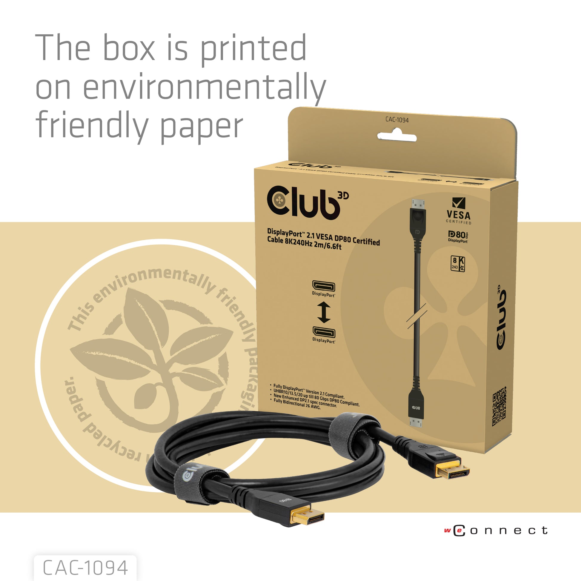 CLUB3D DisplayPort Kabel DP 2.1 – 8K 240 Hz – 2 m
