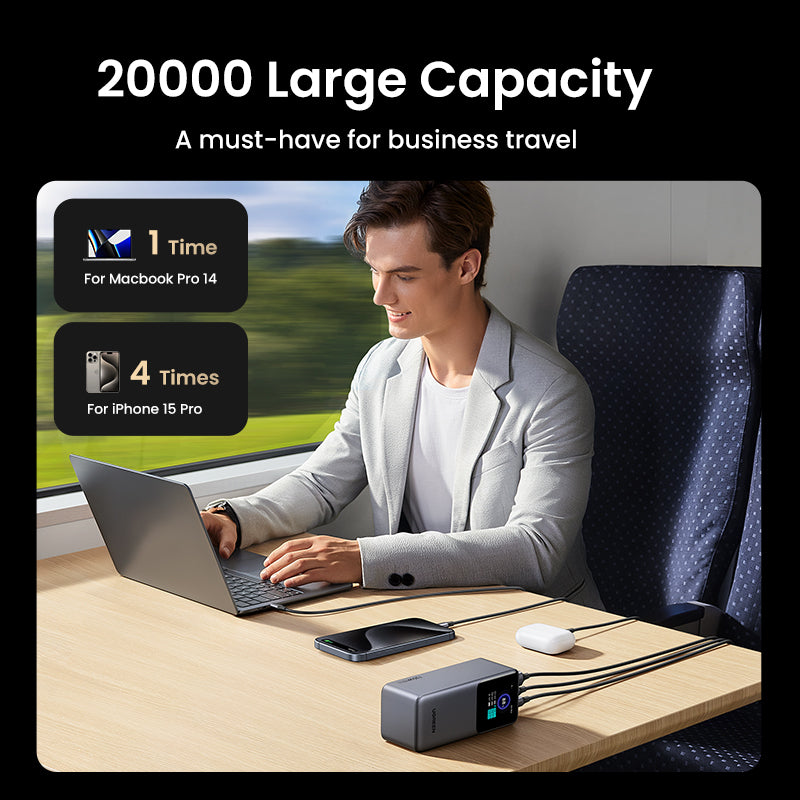 Ugreen Powerbank 20000 mAh, PD 130 W, 2× USB-C, 1× USB-A, für Laptops und Smartphones