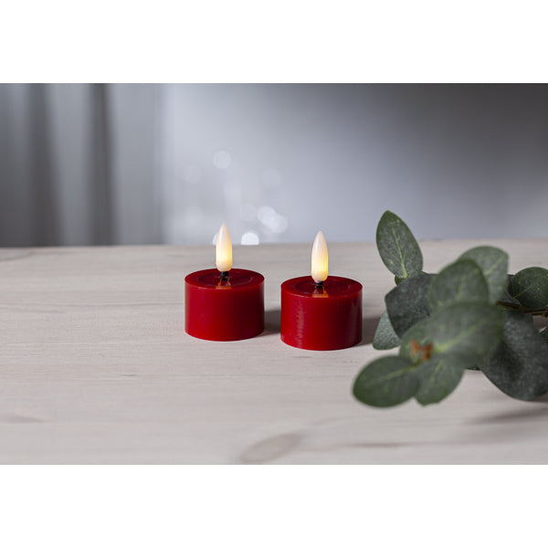 Star Trading LED-Teelicht – 2er Pack, Ø 4 × 5 cm, 0,01 W, Warmweiss, Rot, Timer