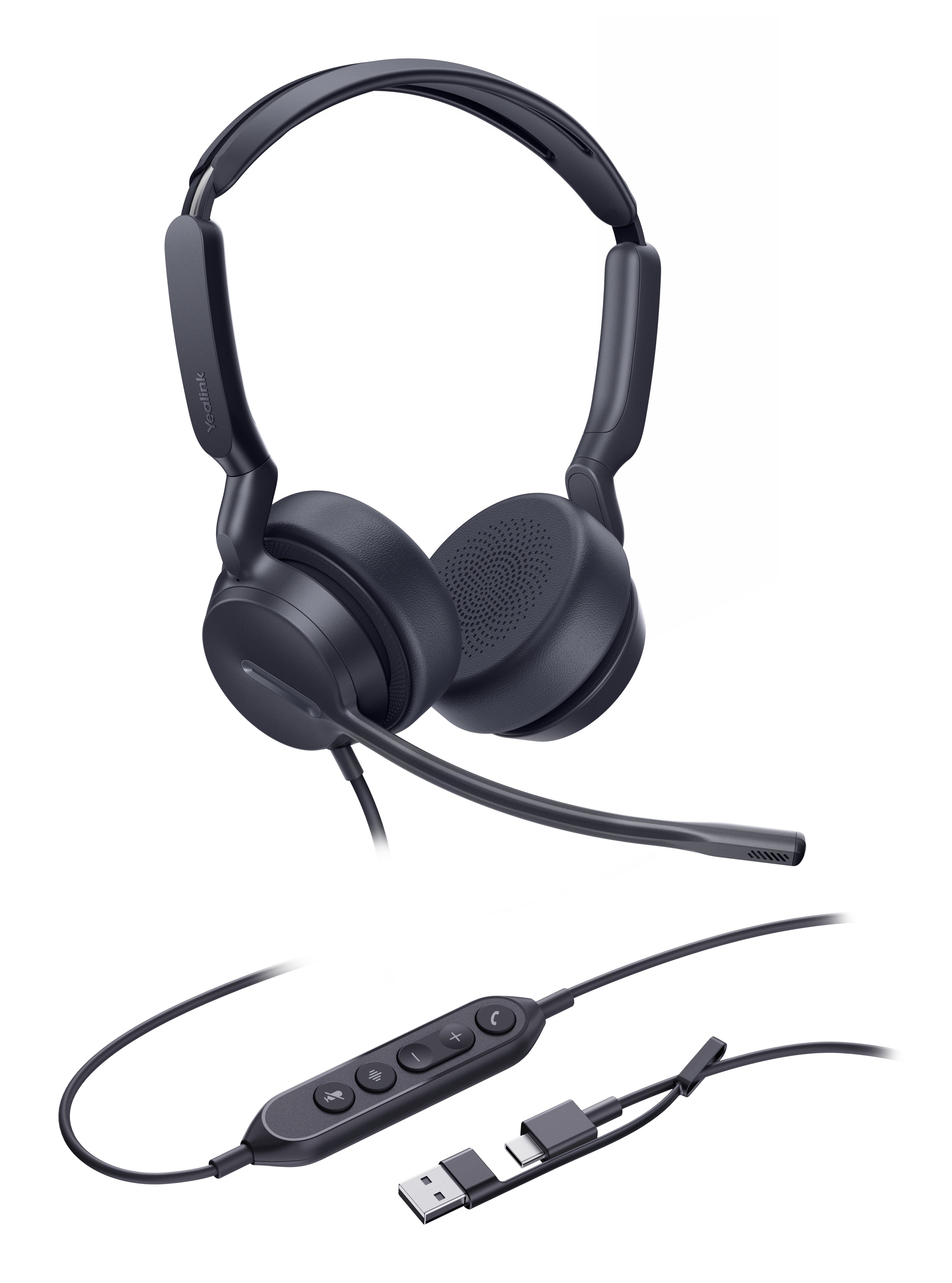 Yealink UH42 Dual UC USB-C/A – Duo Headset – USB-C/USB-A, mit Boom-Mikrofon, Geräuschunterdrückung – schwarz