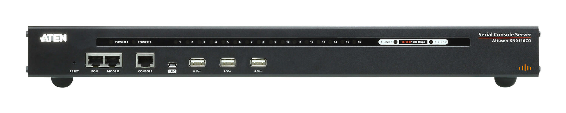 ATEN SN0116CO – Serieller Konsolenserver – 16×Seriell (RJ-45), 3×USB 2.0, Dual-LAN, Dual-Netzteil, Schwarz
