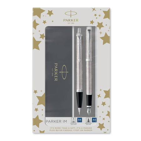 Parker IM Brushed Metal Schreibset – Kugelschreiber M & Füllfederhalter M – Blau – Geschenkbox – 2-teilig