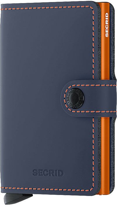 Secrid Miniwallet – RFID-Schutz – 65×102×21 mm, für 10 Karten – Mattes Nachtblau/Orange – Leder