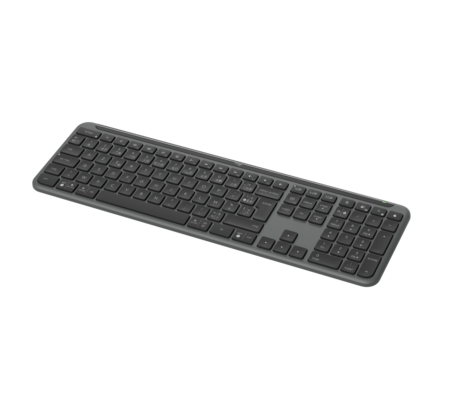 Logitech K950 Signature Slim – Tastatur, kabellos (Bluetooth/2,4 GHz), FR-Layout (FR), Grau