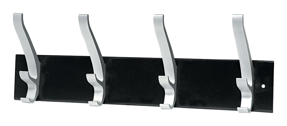 Unilux CYPRES Wandgarderobe 4 Haken – Stahl/Aluminium – Schwarz/Grau – 450 × 150 × 80 mm