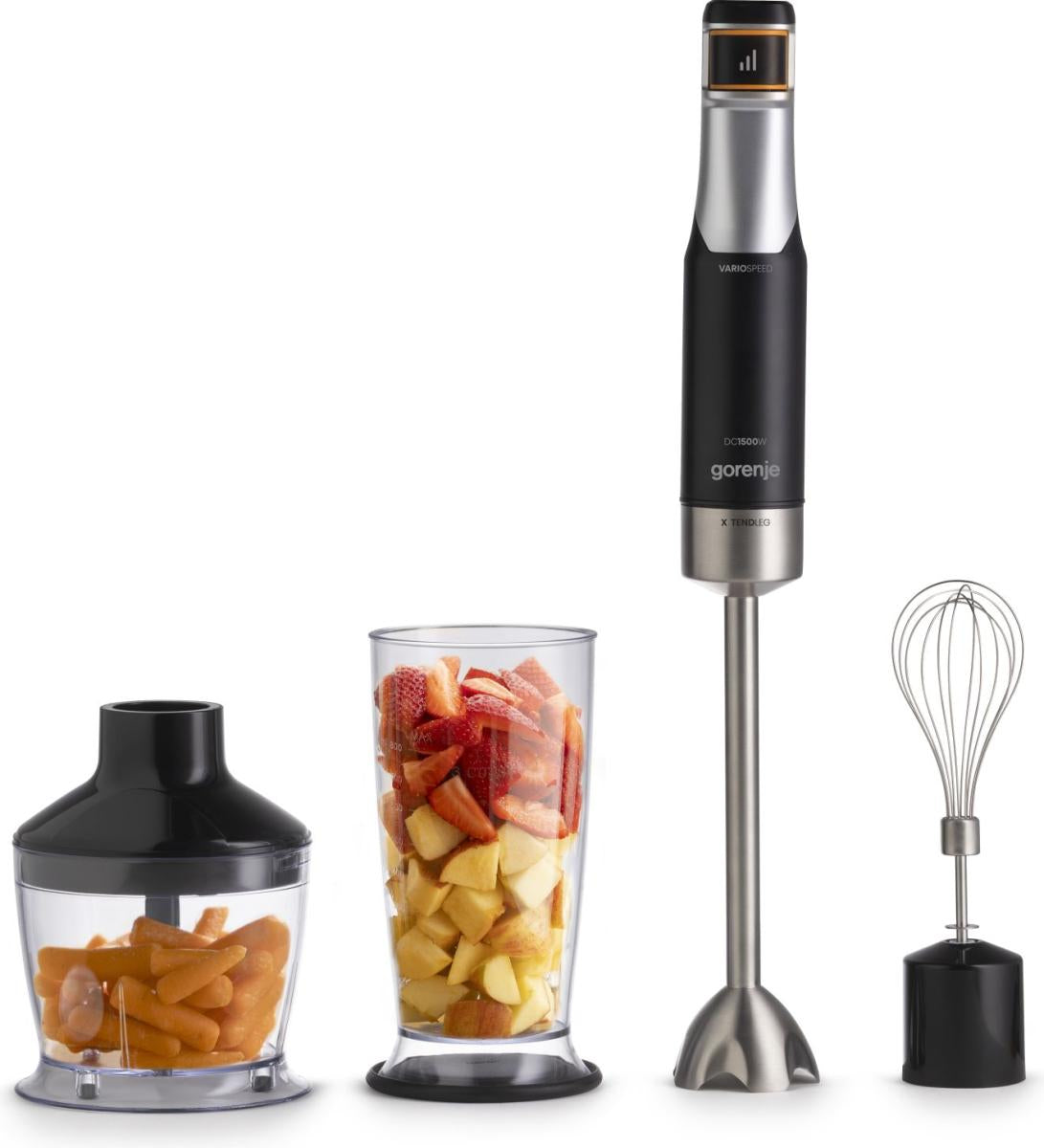 Gorenje Stabmixer HBX1500VX – 1500 W, 0,5 l Zerkleinerer, Schneebesen – schwarz/grau