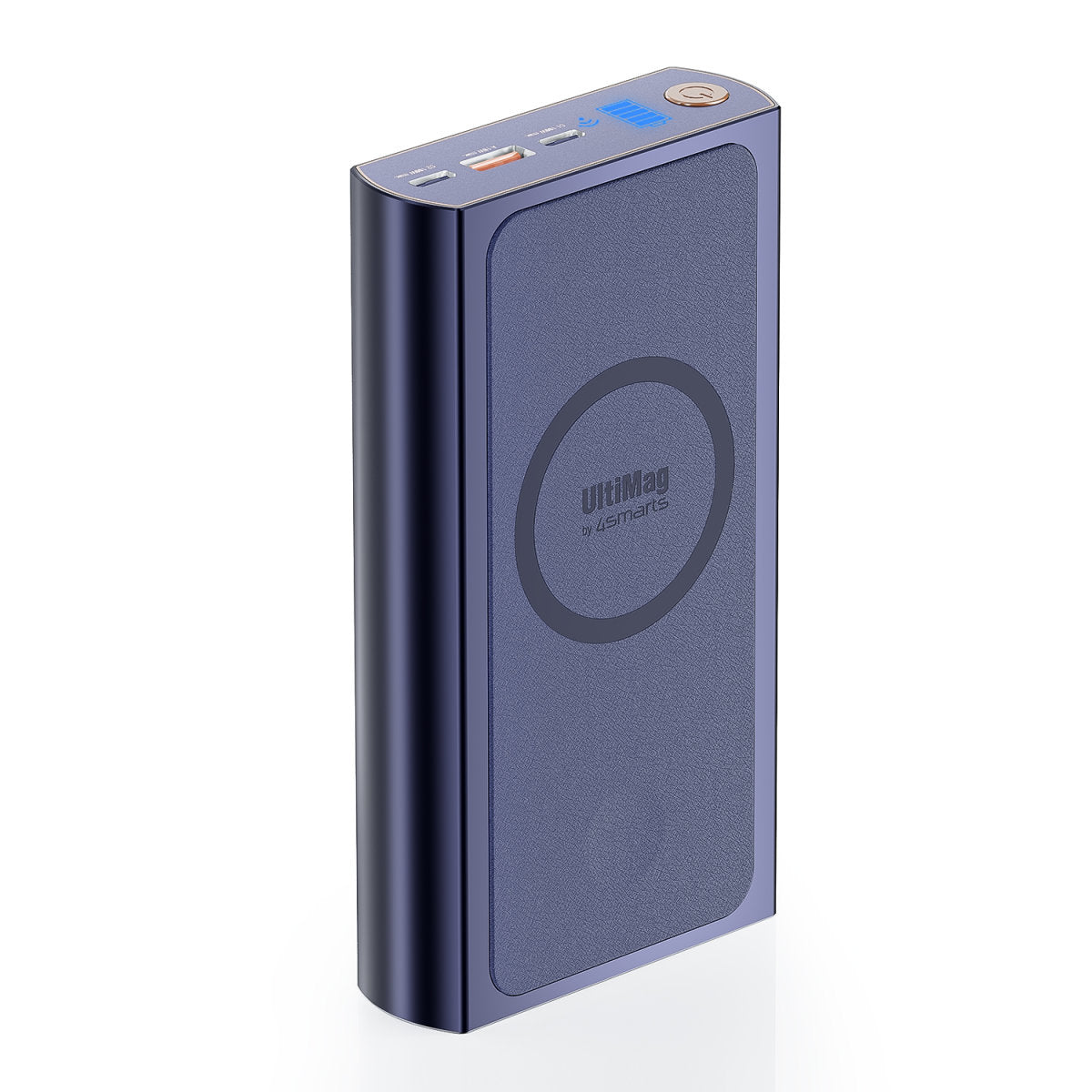 4smarts Powerbank 24000 mAh, PD 100 W, 2× USB-C, 1× USB-A, kabelloses Laden, Durchgangsladung, blau