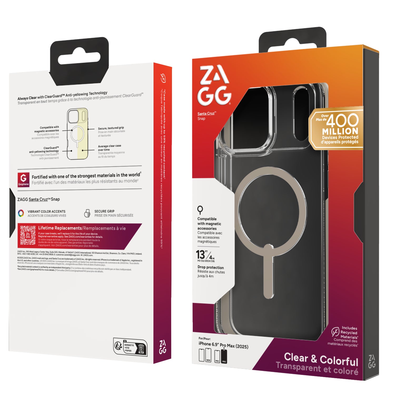ZAGG Santa Cruz Snap Backcover – für Apple iPhone 17 Pro Max, MagSafe, Graphen, Titan, bis 4 m sturzsicher