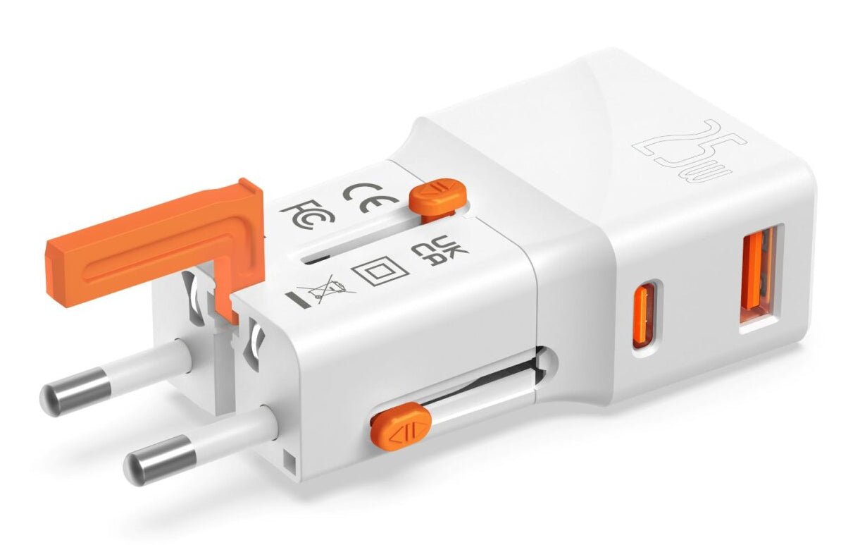4smarts Nomad Pocket Weltreiseadapter 25 W – USB-C×1 – PD 3.0, PPS, QC 3.0 – AU/EU/UK/US-Stecker – Weiss