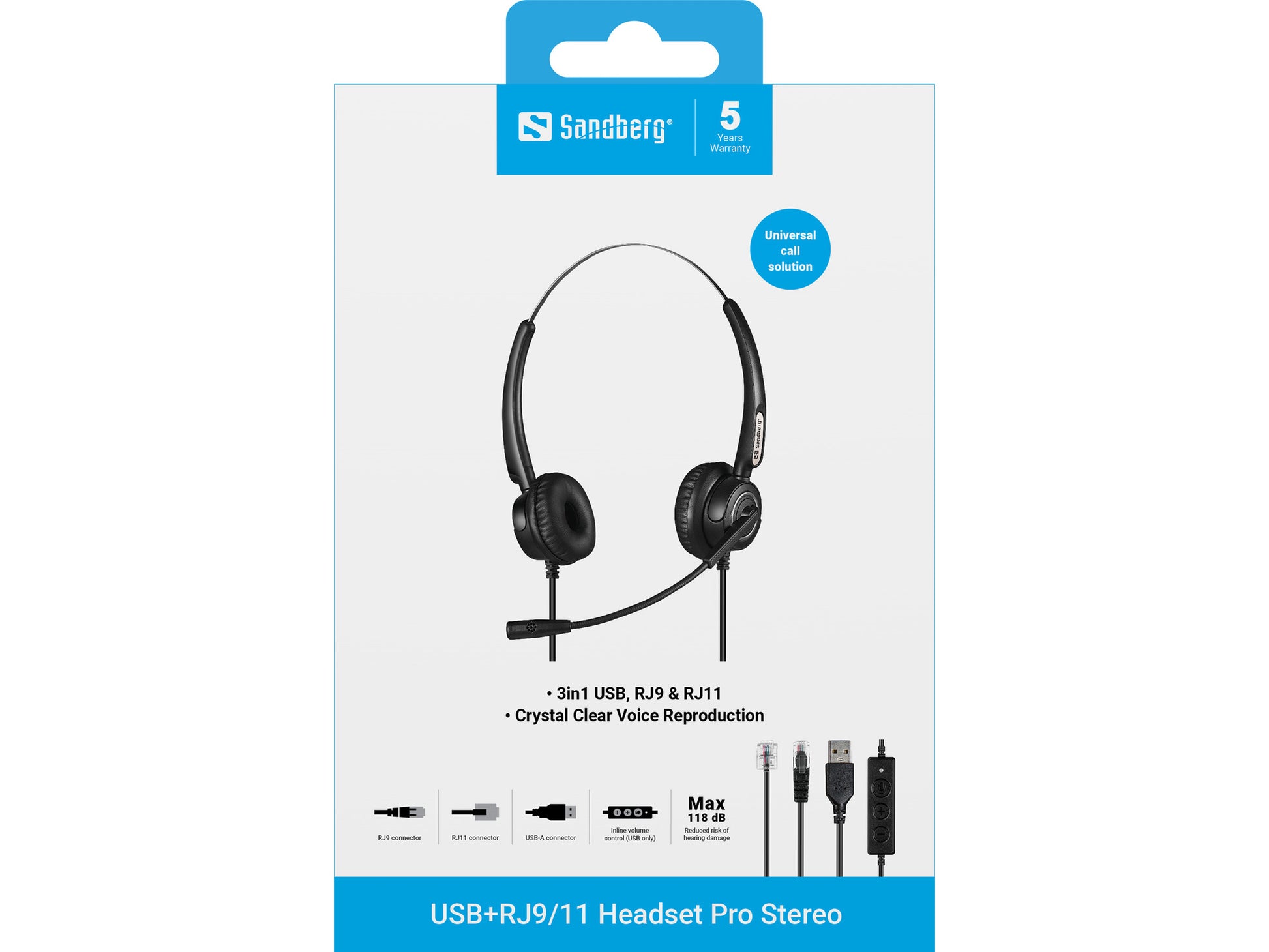 Sandberg Headset Pro Stereo – Duo Headset – USB, RJ9/11