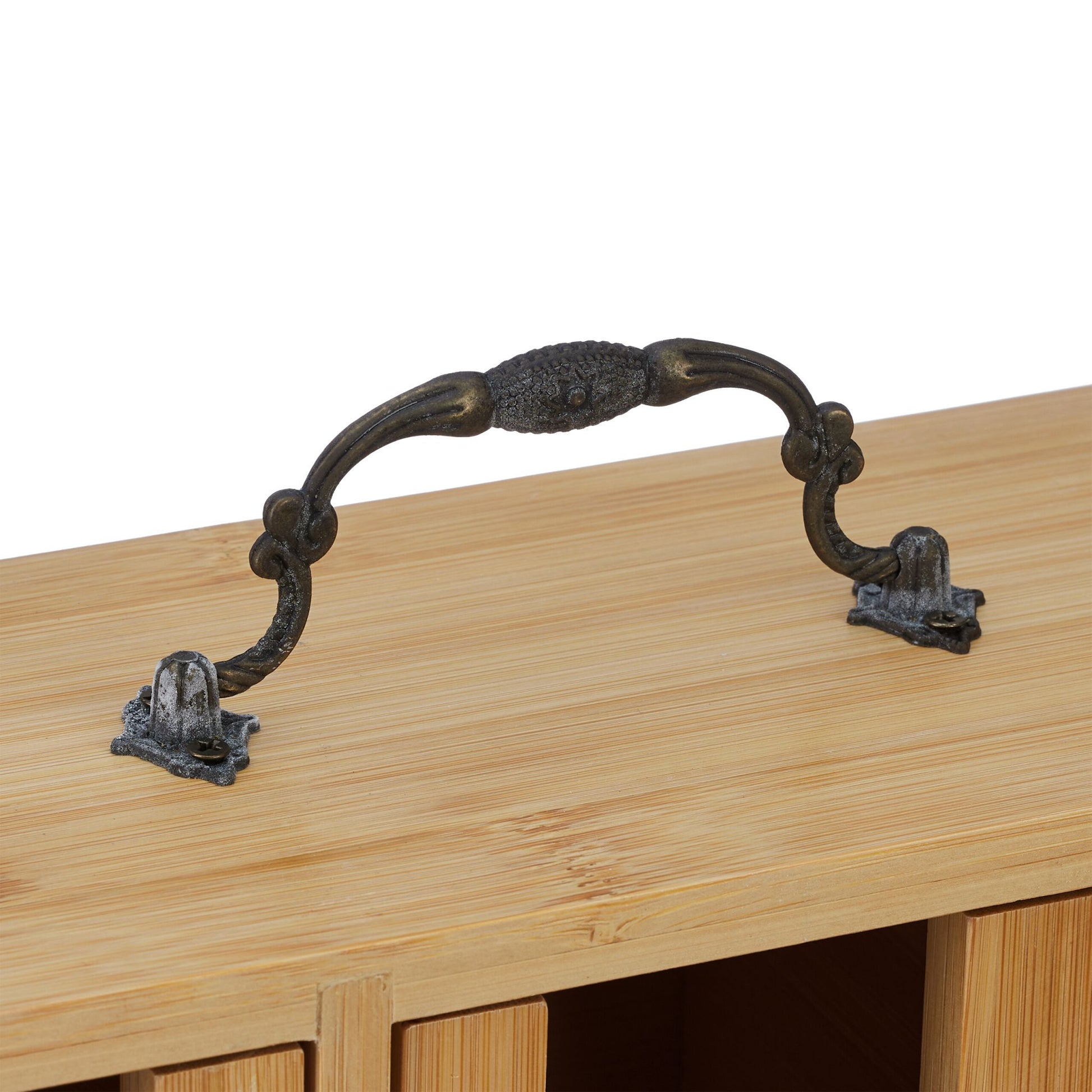 Relaxdays Teebeutelbox Bambus/Metall, 9 Fächer, 30 × 11,5 × 29 cm, Kupfer/Natur