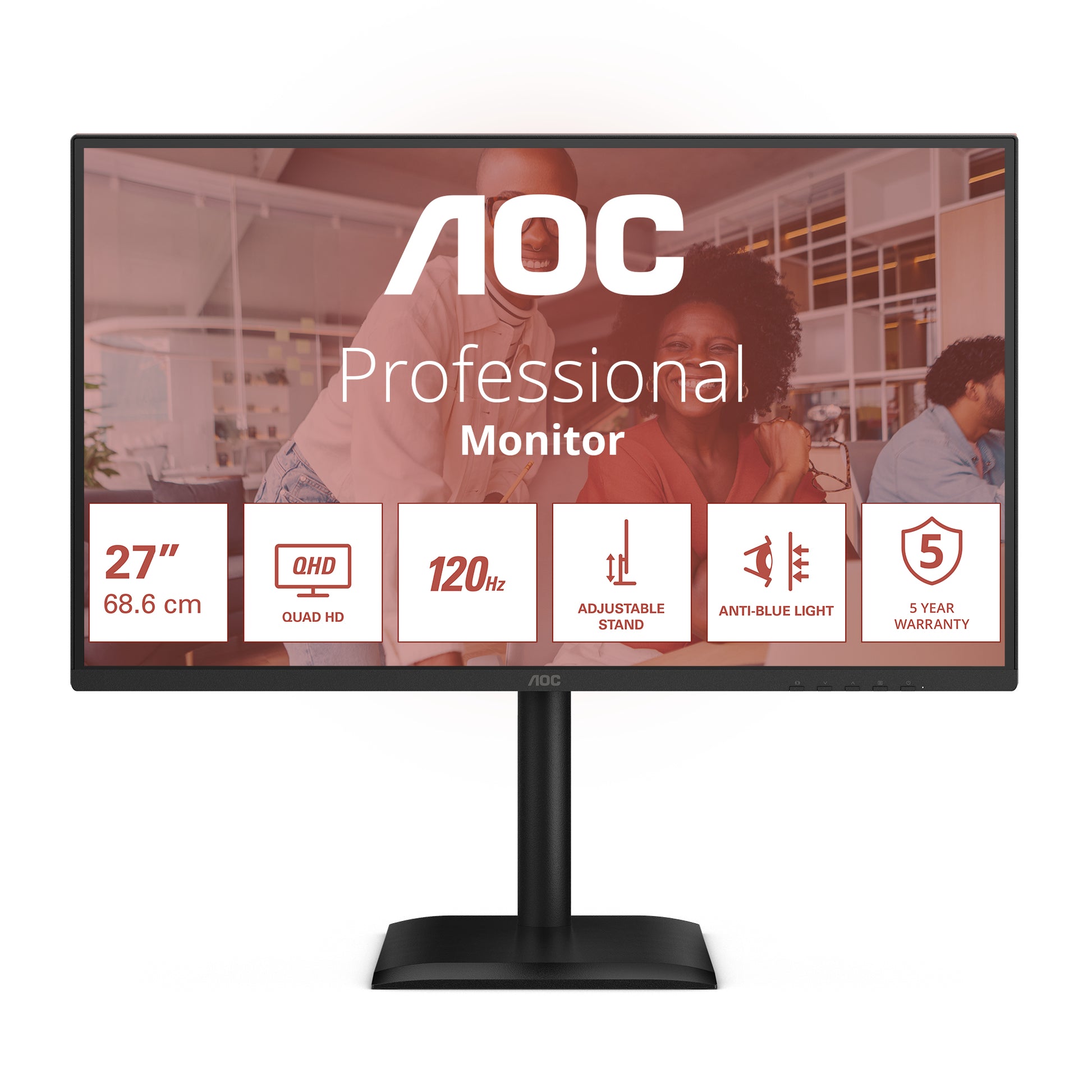AOC Q27E4CV – Monitor, 27" 2560 × 1440 (WQHD), IPS, 120 Hz, 350 cd/m², USB-C, Lautsprecher, Schwarz