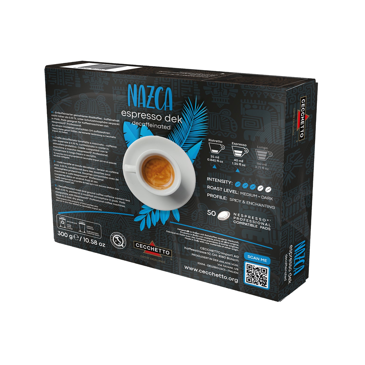CECCHETTO Nazca – Kaffeepads für Nespresso – Espresso, entkoffeiniert, Intensität 3, 50 Pads