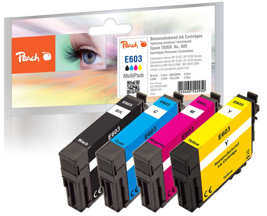 Peach Nr. 603 Tintenpatronen-Multipack, Schwarz/Cyan/Magenta/Gelb (Kompatibel) – für Epson XP-2100/XP-3100