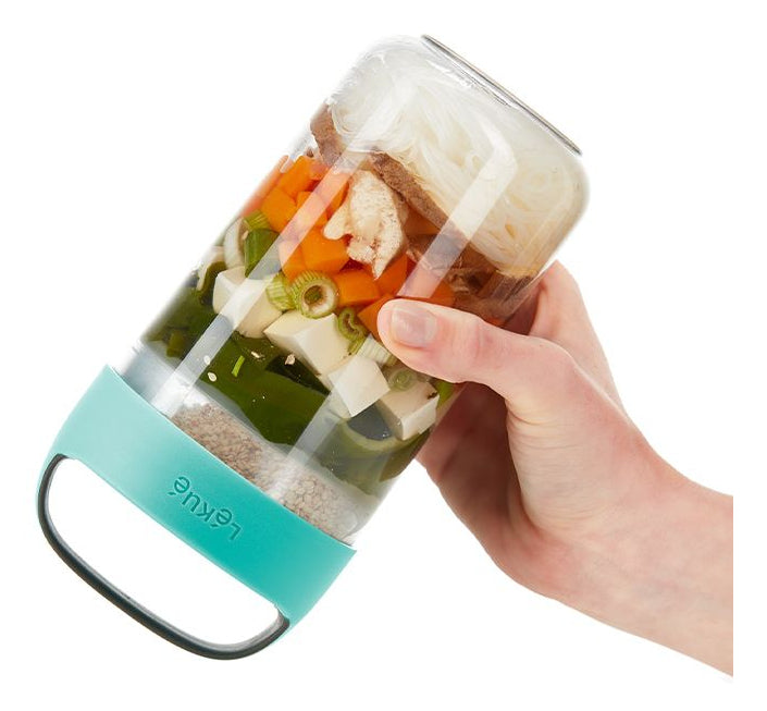 Lékué Lunchbecher – 600 ml, 9,2 × 9,2 × 18,8 cm, Kunststoff (Tritan), Türkis, mikrowellengeeignet