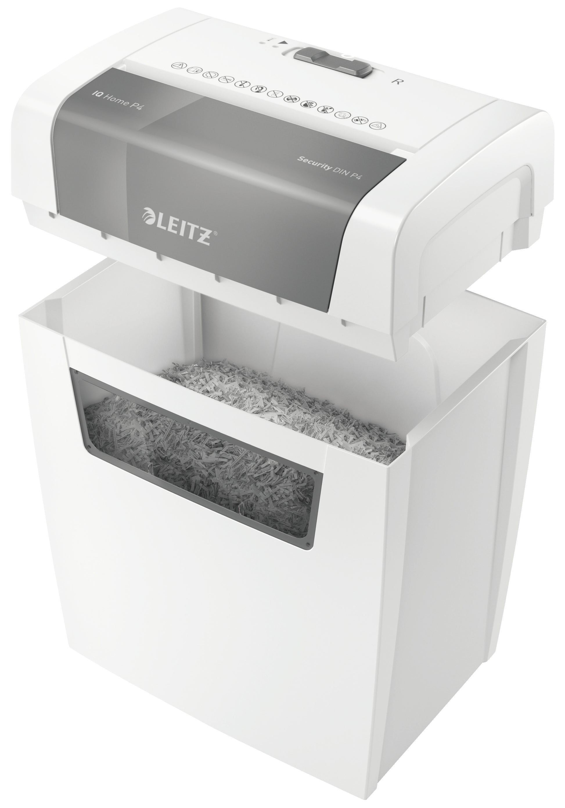 Leitz IQ Home – Aktenvernichter, DIN P-4, Partikelschnitt 4 × 28 mm, 6 Blatt, 15 l, A4