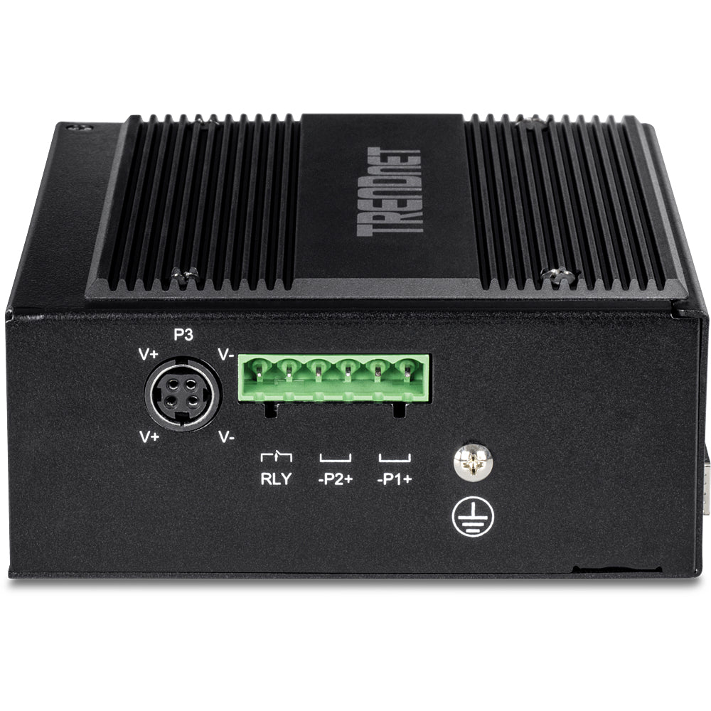 TRENDnet TI-BG104 – Unmanaged Switch – 8× 1G, 2× Combo (SFP/RJ-45), PoE++, PoE-Budget 360 W, DIN-Rail