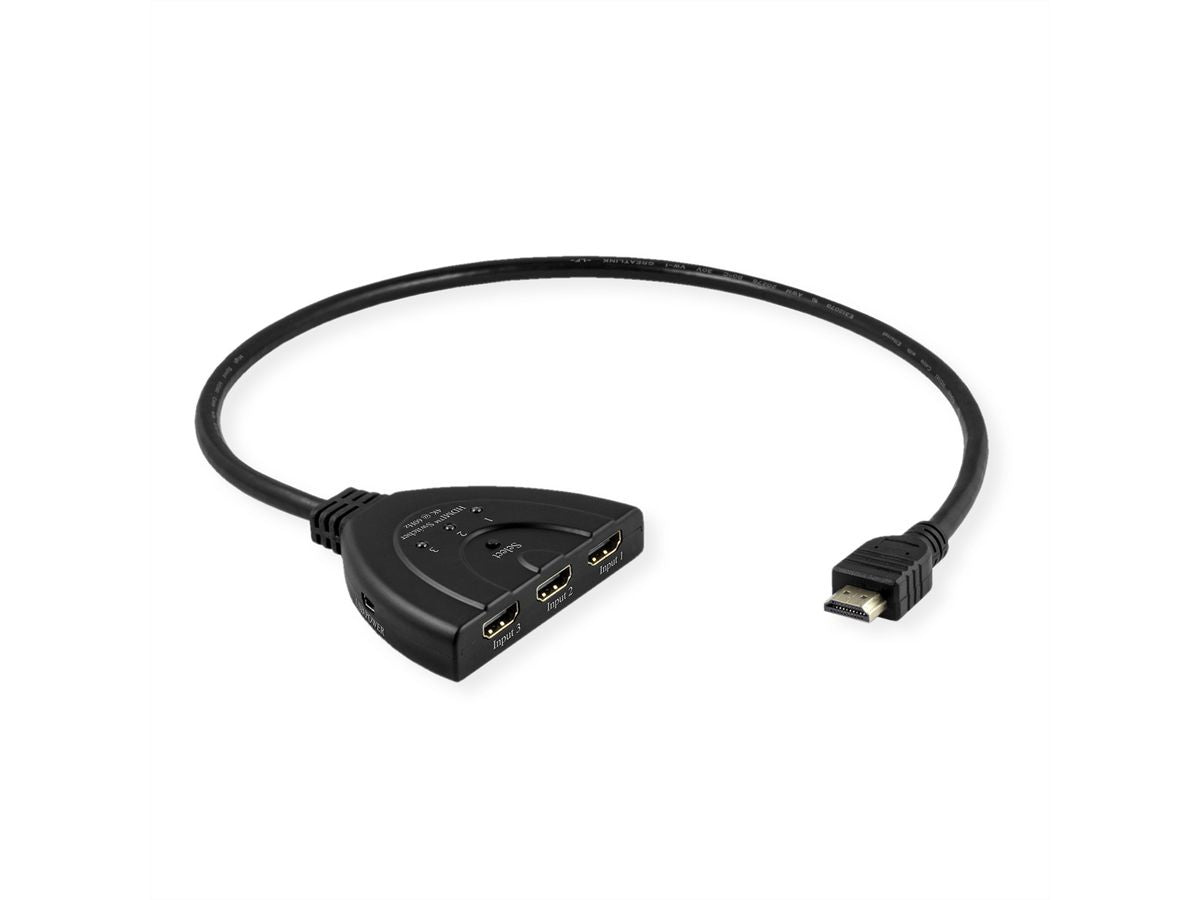 VALUE HDMI Switch, 3× HDMI In / 1× HDMI Out, 4K@60 Hz, Umschaltung per Taster, Schwarz