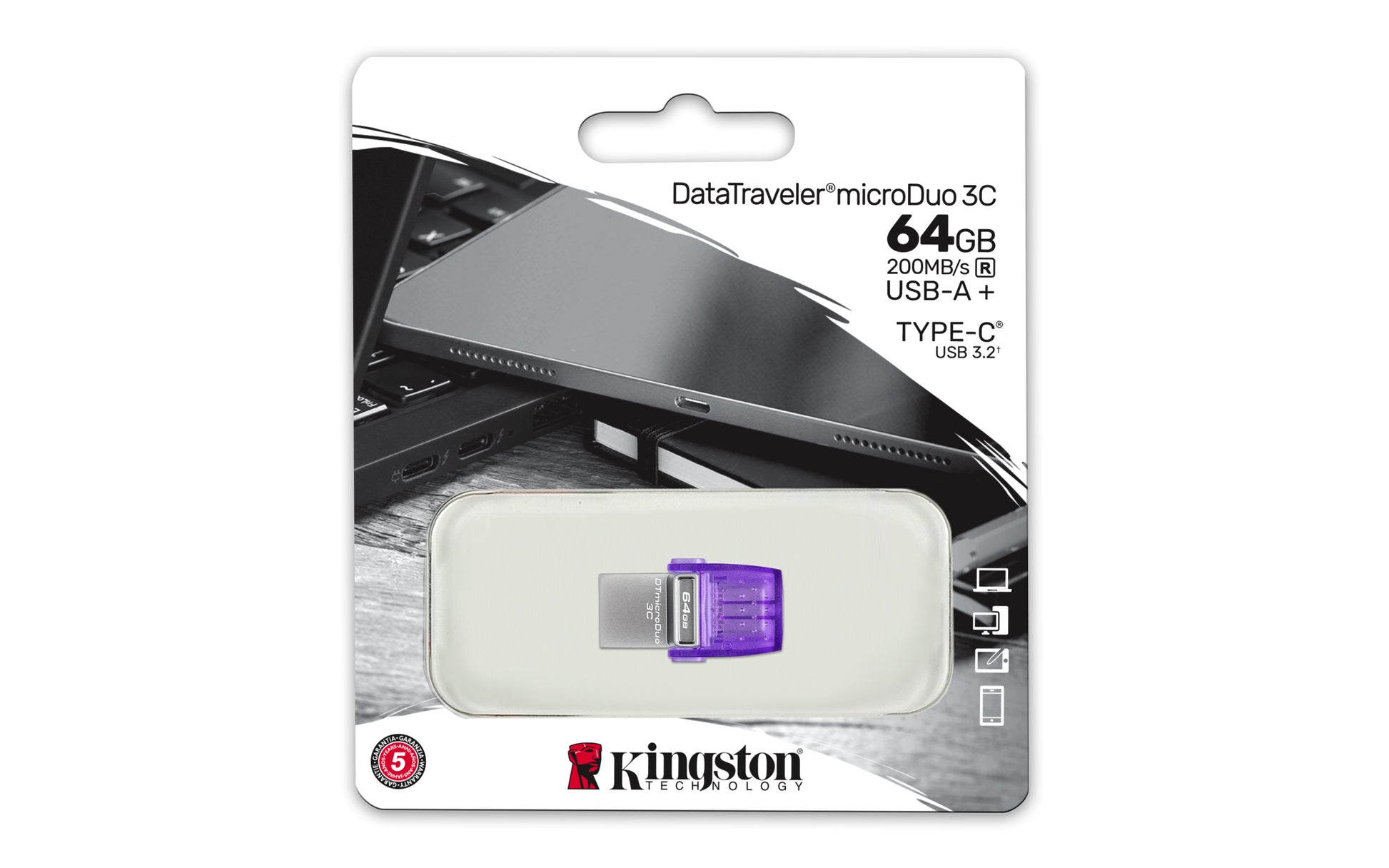 Kingston Technology Kingston DataTraveler MicroDuo 3C USB-Stick – 64 GB, USB-A + USB-C, 200 MB/s