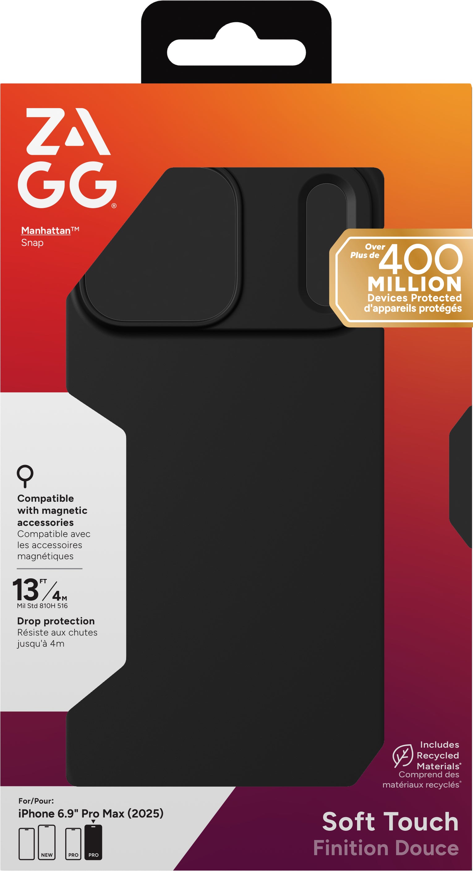 ZAGG Manhattan Snap Backcover – für Apple iPhone 17 Pro Max, Graphen+Silikon, Schwarz, bis 4 m Sturzsicher