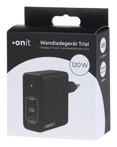 ONIT Ladegerät – 120 W, 2× USB-C + 1× USB-A, GaN