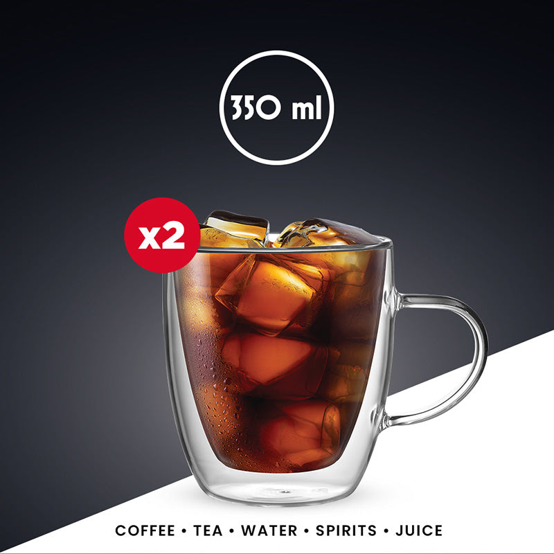 Bialetti Kaffeetasse – 2er Set, 350 ml, Borosilikatglas, Transparent, doppelwandig, spülmaschinenfest