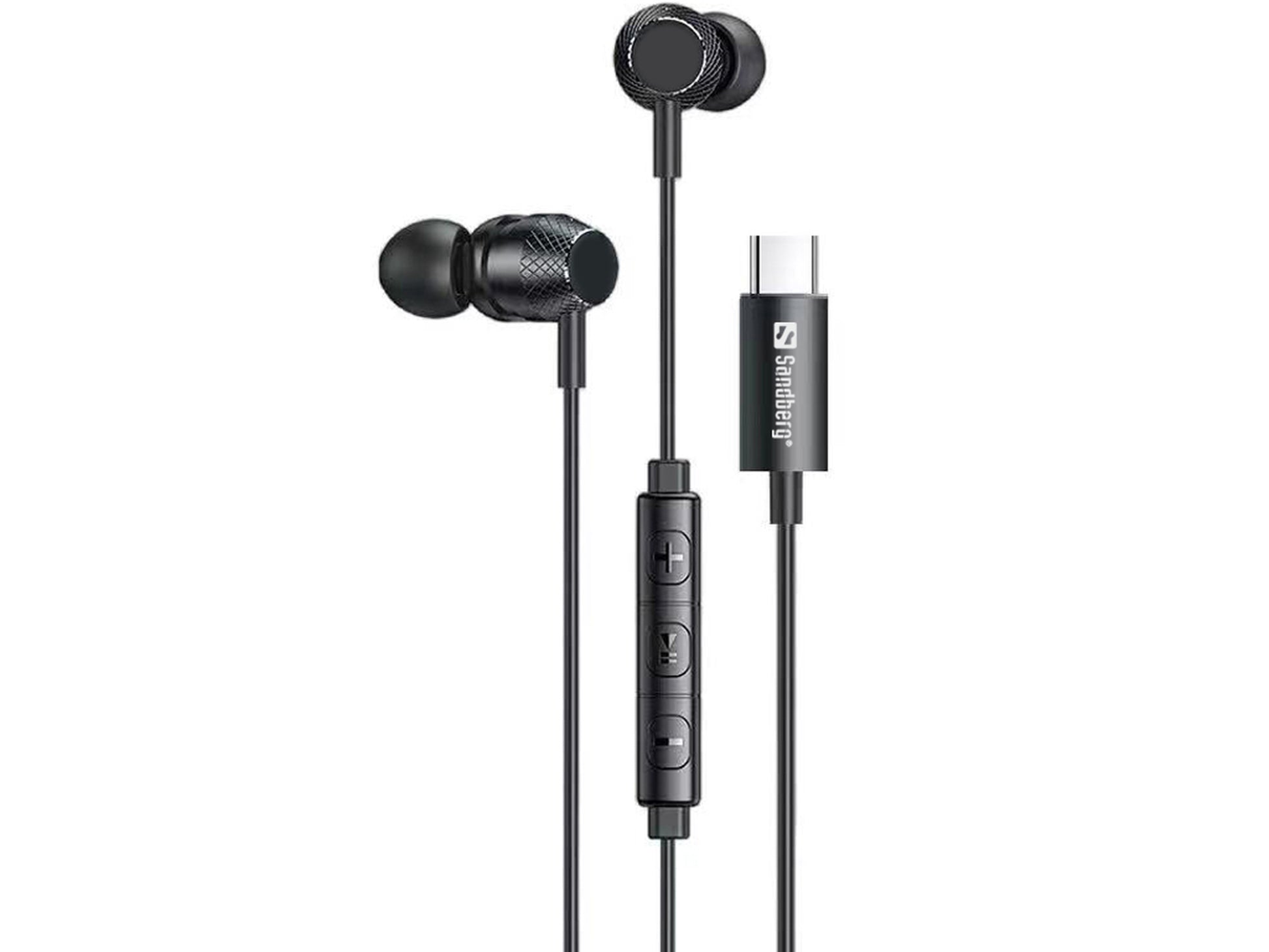 Sandberg In-Ear Kopfhörer – Stereo, Kabel, USB-C/USB-A, mit In-Line-Mikrofon, mit USB-Adapter, Schwarz