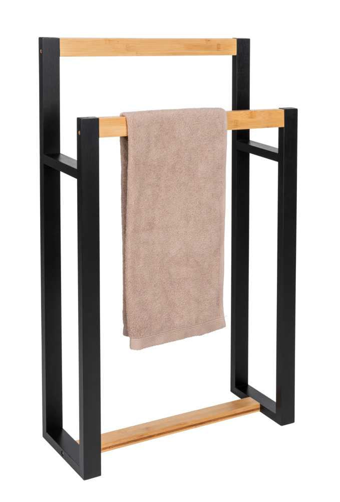 WENKO Handtuchständer Braidi – 2 Arme, 55×20×89,5 cm, Bambus, Schwarz/Natur