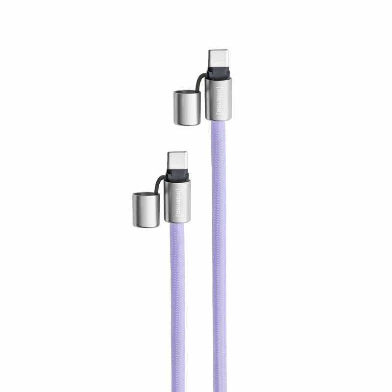 Intenso Kabel – USB-C auf USB-C 1,65 m, PD 60 W, geflochten, Schlüsselanhänger, violett – für USB-C Geräte