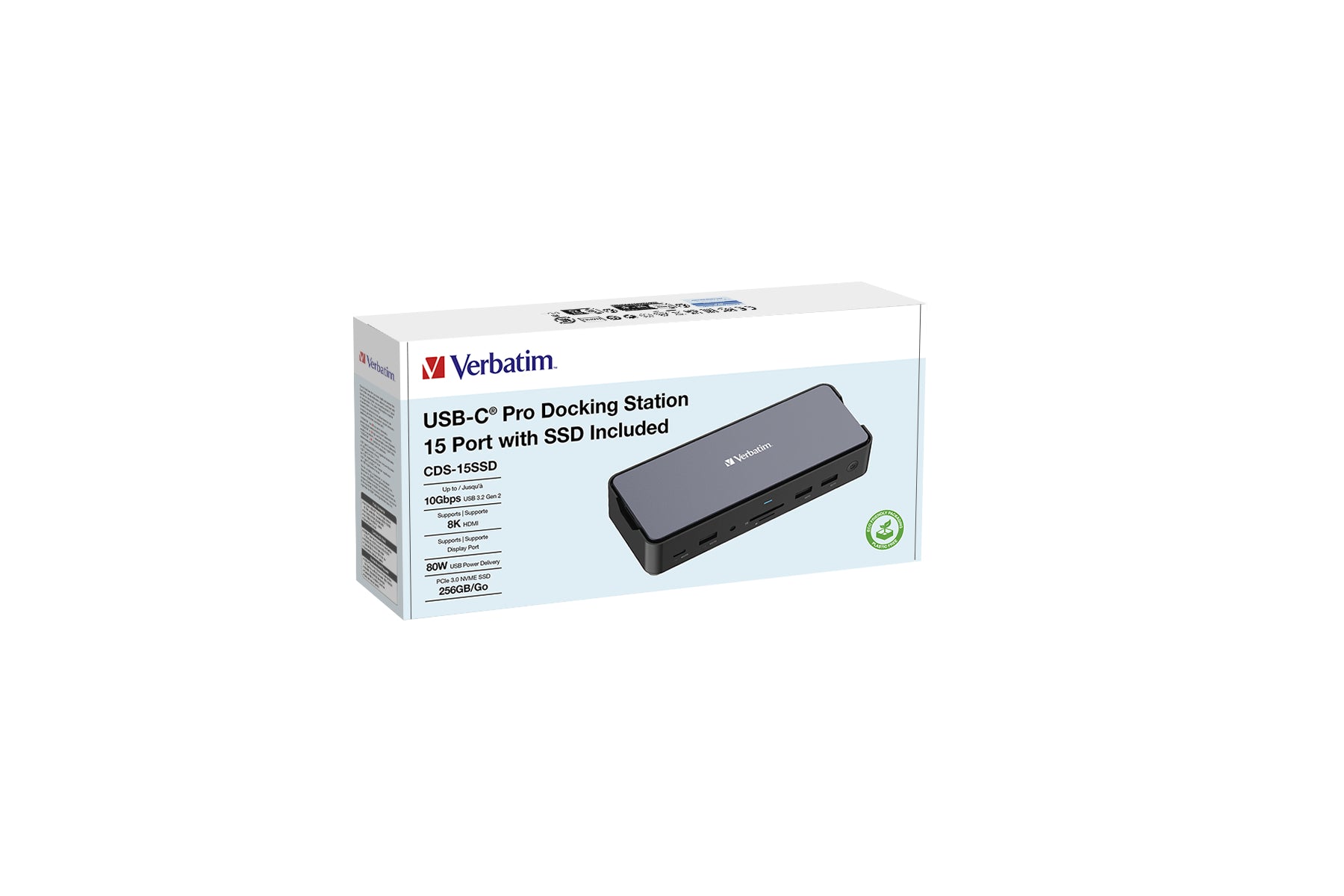 Verbatim CDS-15SSD Dockingstation – USB-C, DP, 2× HDMI, 3× USB-A, 100 W PD, GbE, 256 GB SSD, für Windows/Mac