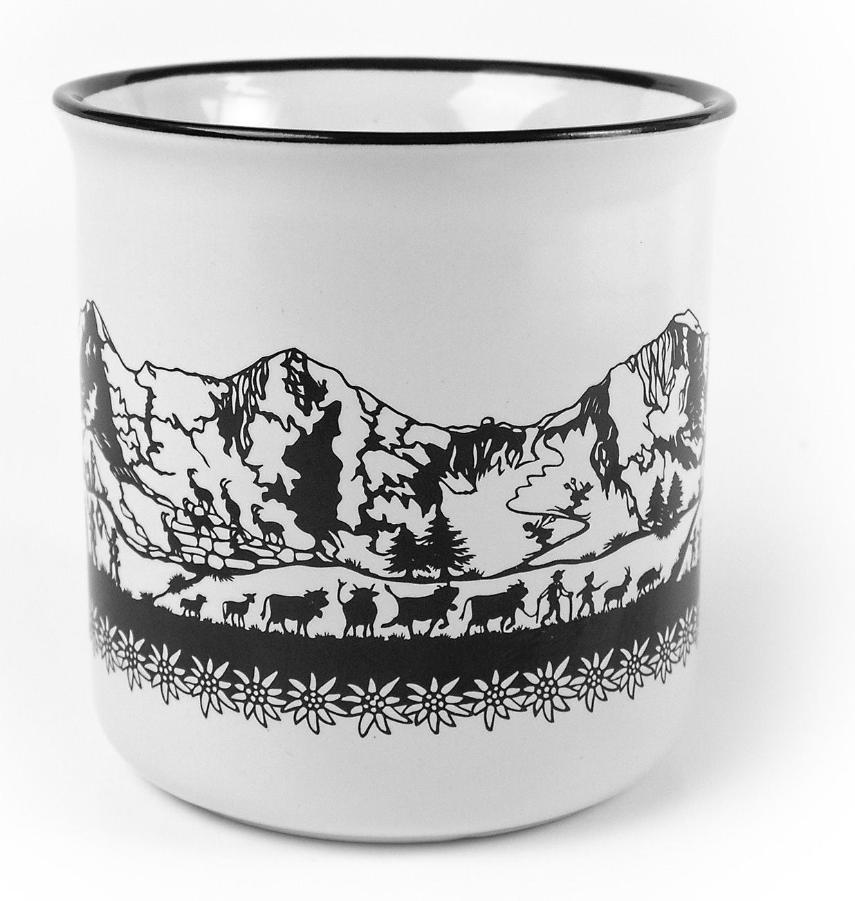 Trendform Tasse SWISS TRADITION – 350 ml, Ø 9 cm, H 9,3 cm, Keramik, Schwarz/Weiss, spülmaschinenfest