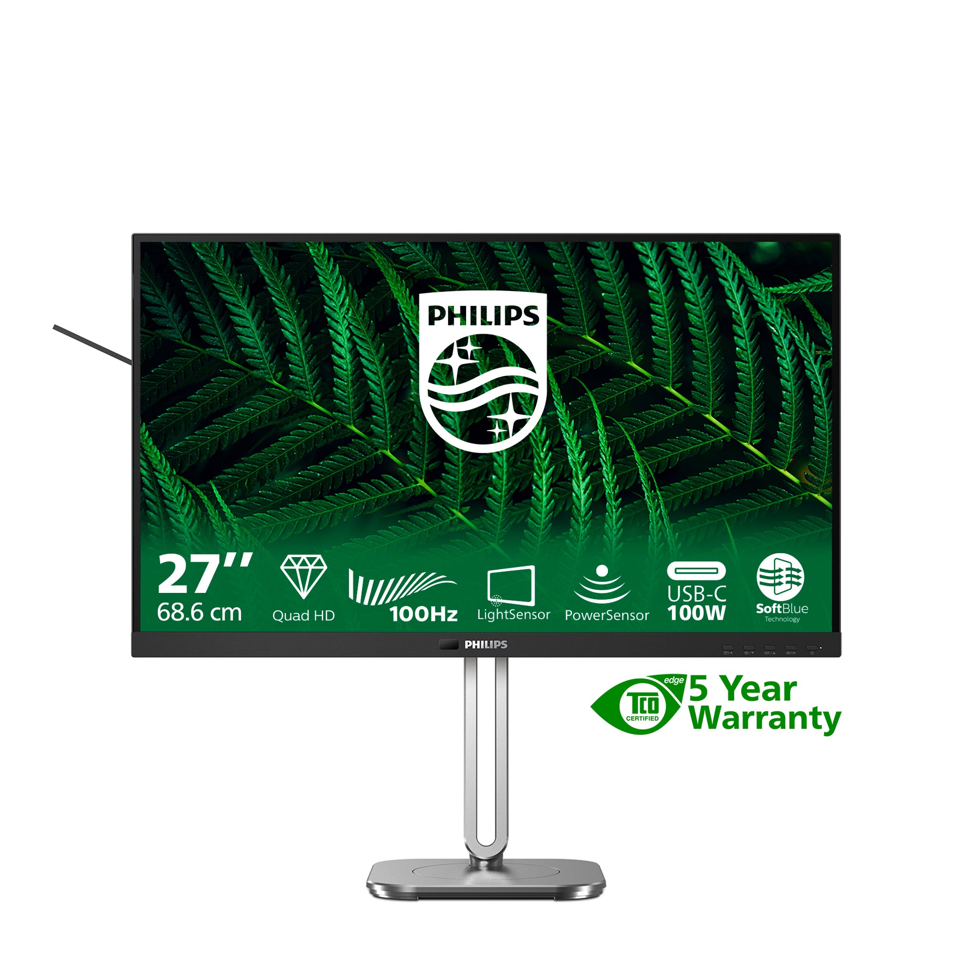 Philips 27B2G5601/00 – Monitor, 27", IPS, 100 Hz, 300 cd/m², Daisy Chain, KVM, USB-Hub, VESA 100 × 100, Grau