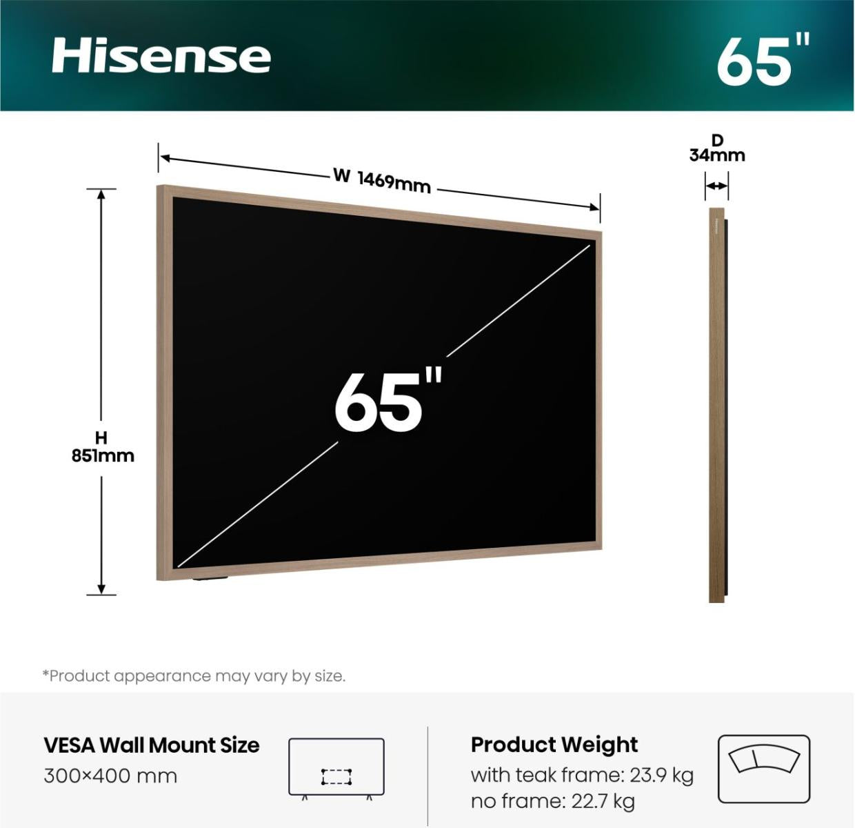 Hisense S7DS 65" QLED TV – 4K UHD – VIDAA – 144 Hz – Dolby Vision IQ, HDR10+