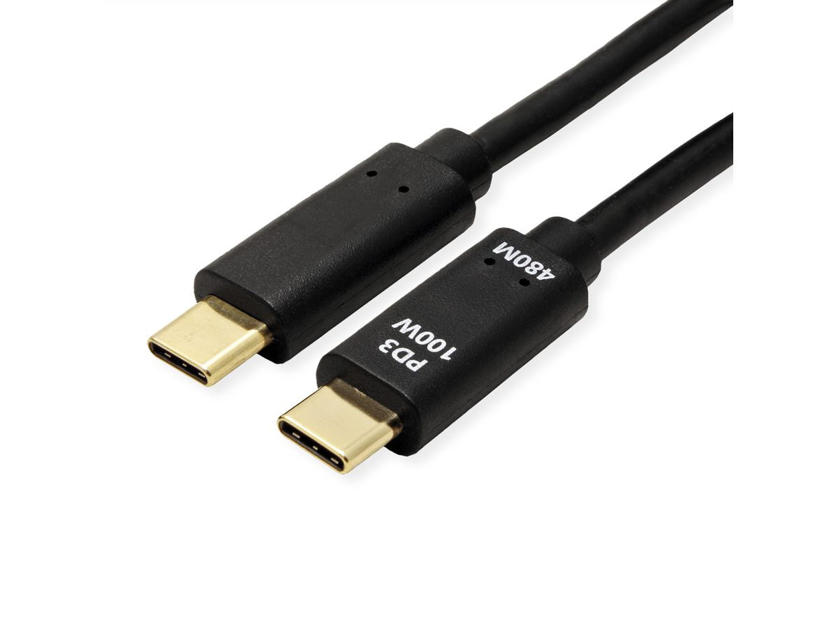 VALUE USB-C auf USB-C Kabel – USB 2.0 (480 Mbit/s) – 3 m – PD 100 W – Schwarz