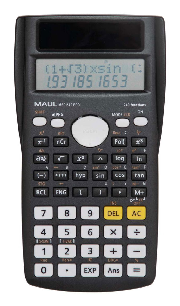 MAUL Wissenschaftlicher Taschenrechner MSC 240 ECO – Solar/Batterie – Schwarz