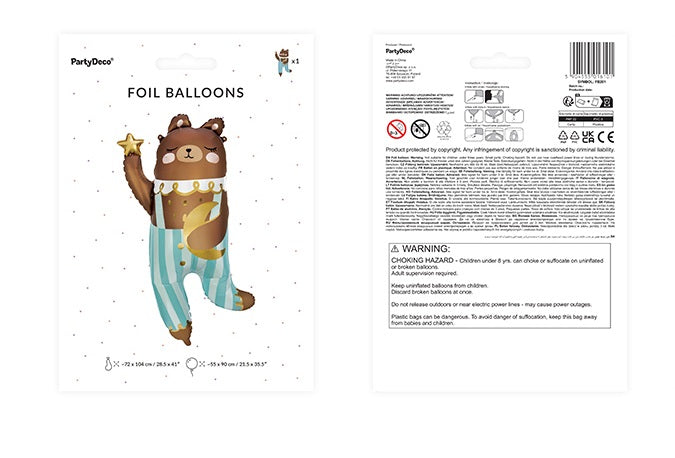 PartyDeco Folienballon Bär – Mehrfarbig – 72 × 104 cm – 1 Stk