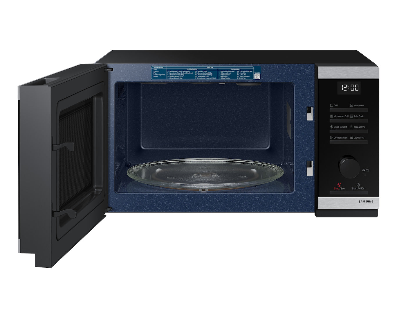 Samsung Grill-Mikrowelle MW4000D – 23 l, Keramikboden, 800 W – Schwarz/Edelstahl