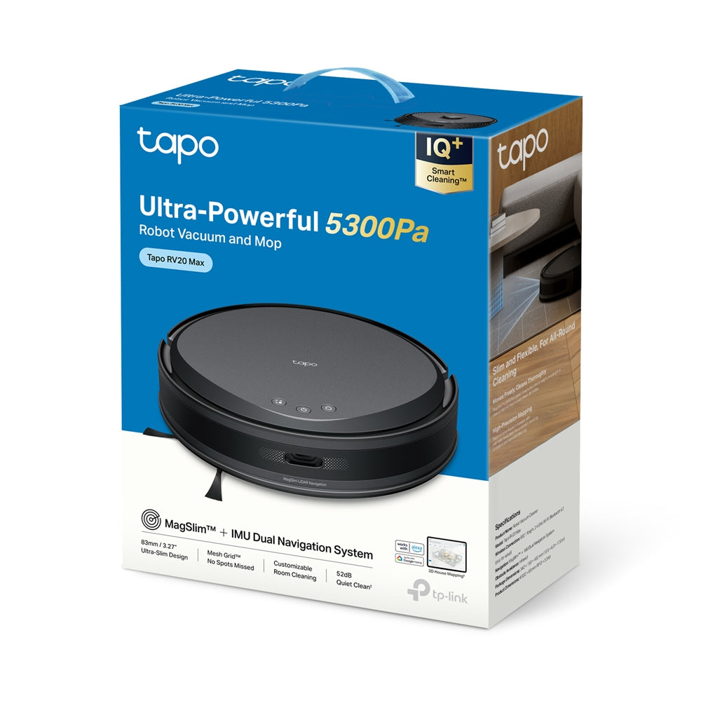 TP-Link Saugroboter Tapo RV20 Max, mit Absaugstation, mit Wischfunktion – 5300 Pa, 180 min, Höhe 83 mm
