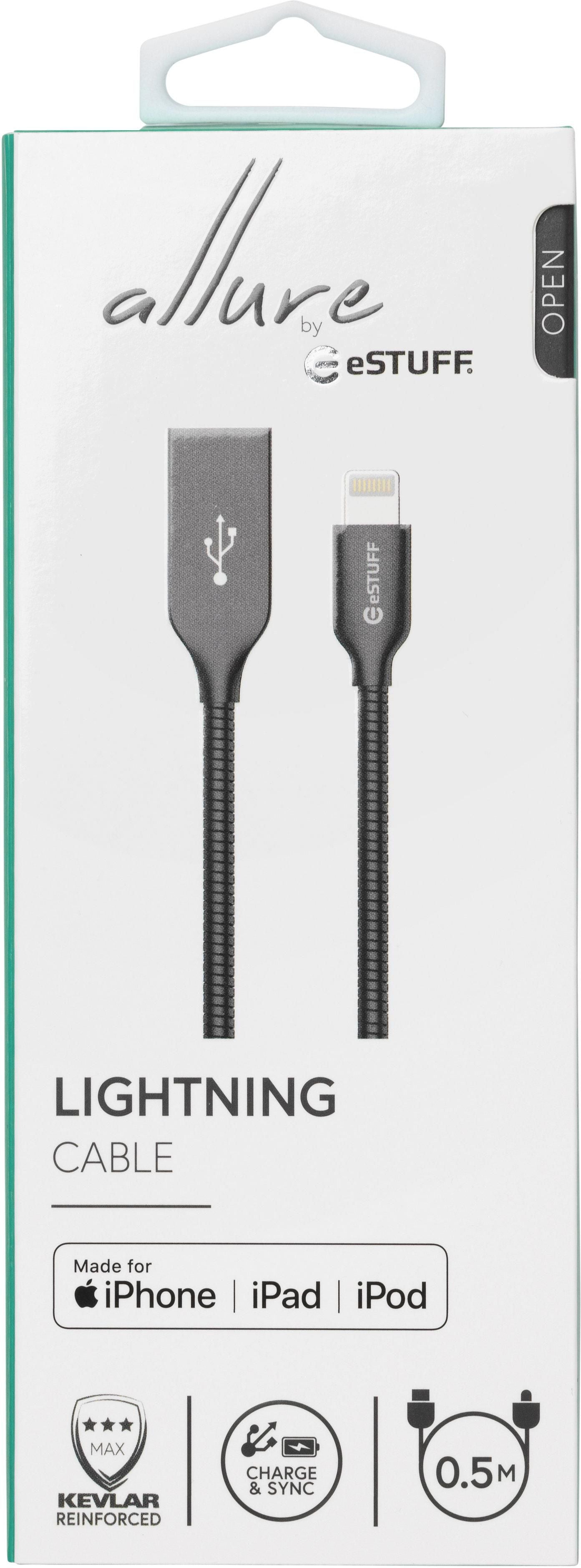eSTUFF Daten- & Ladekabel – Lightning auf USB-A 0,5 m, MFi-zertifiziert, Grau – für iPhone/iPad