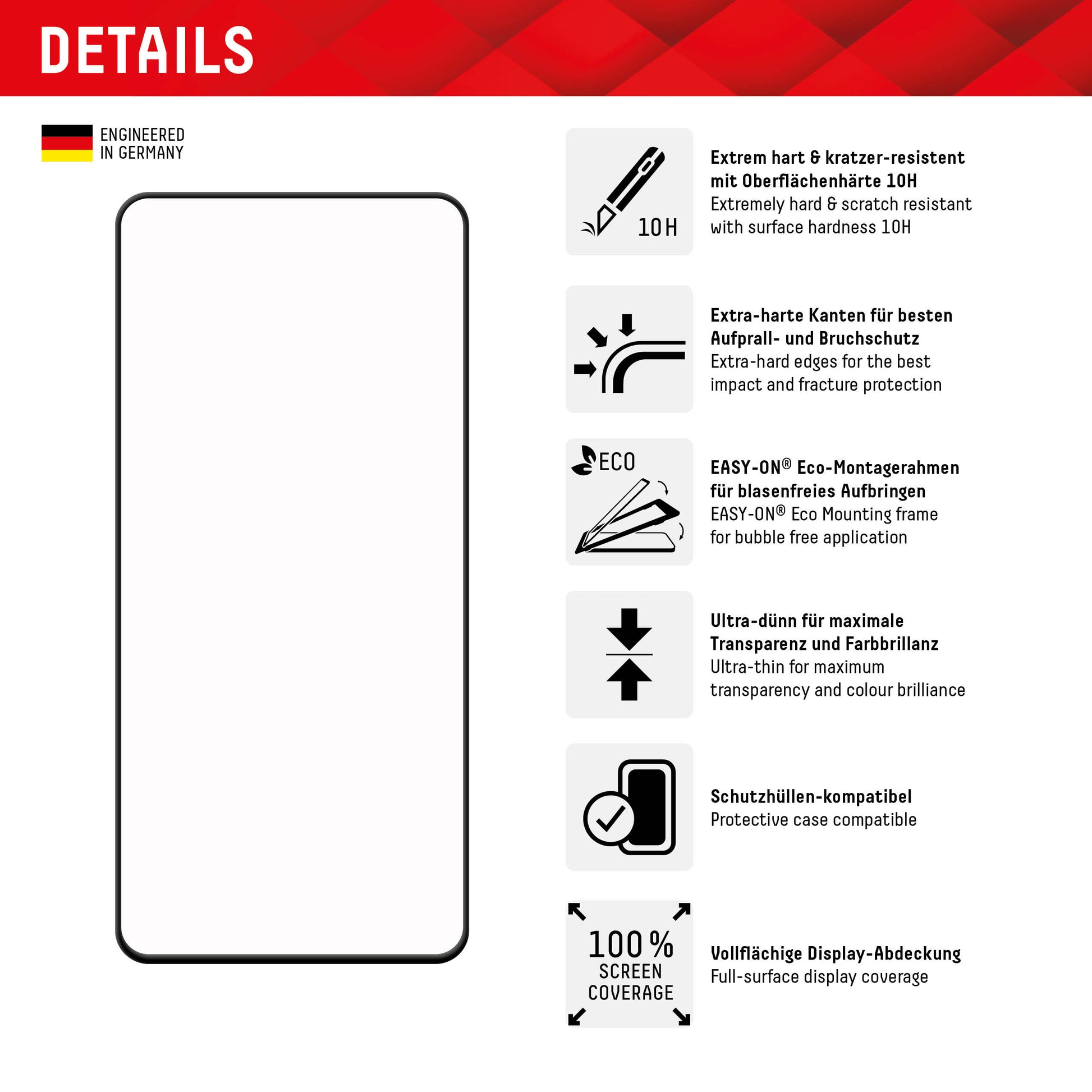 Displex Displayschutz (Panzerglas), Full Cover – für Galaxy S22/S23 – mit Applikator