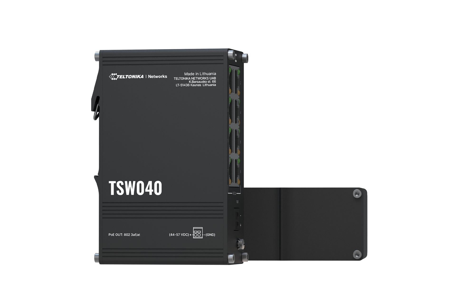 Teltonika TSW040 – Unmanaged Switch – 8× 10/100 Mbit/s, PoE+, PoE-Budget 240 W, DIN-Schiene