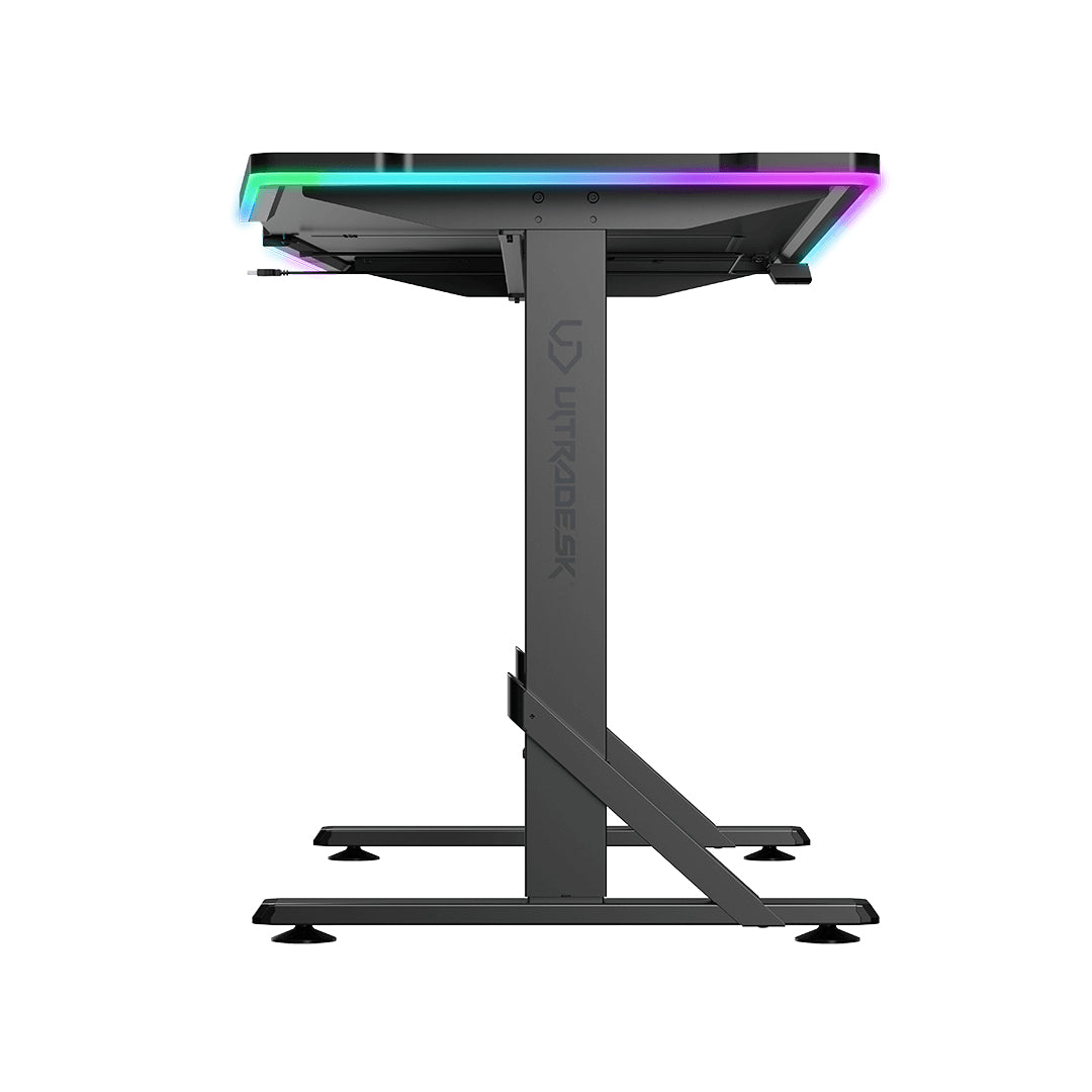 Ultradesk Iron Gaming-Tisch – 132,5 × 60,5 cm, höhenverstellbar, LED-Beleuchtung, schwarz, Stahl