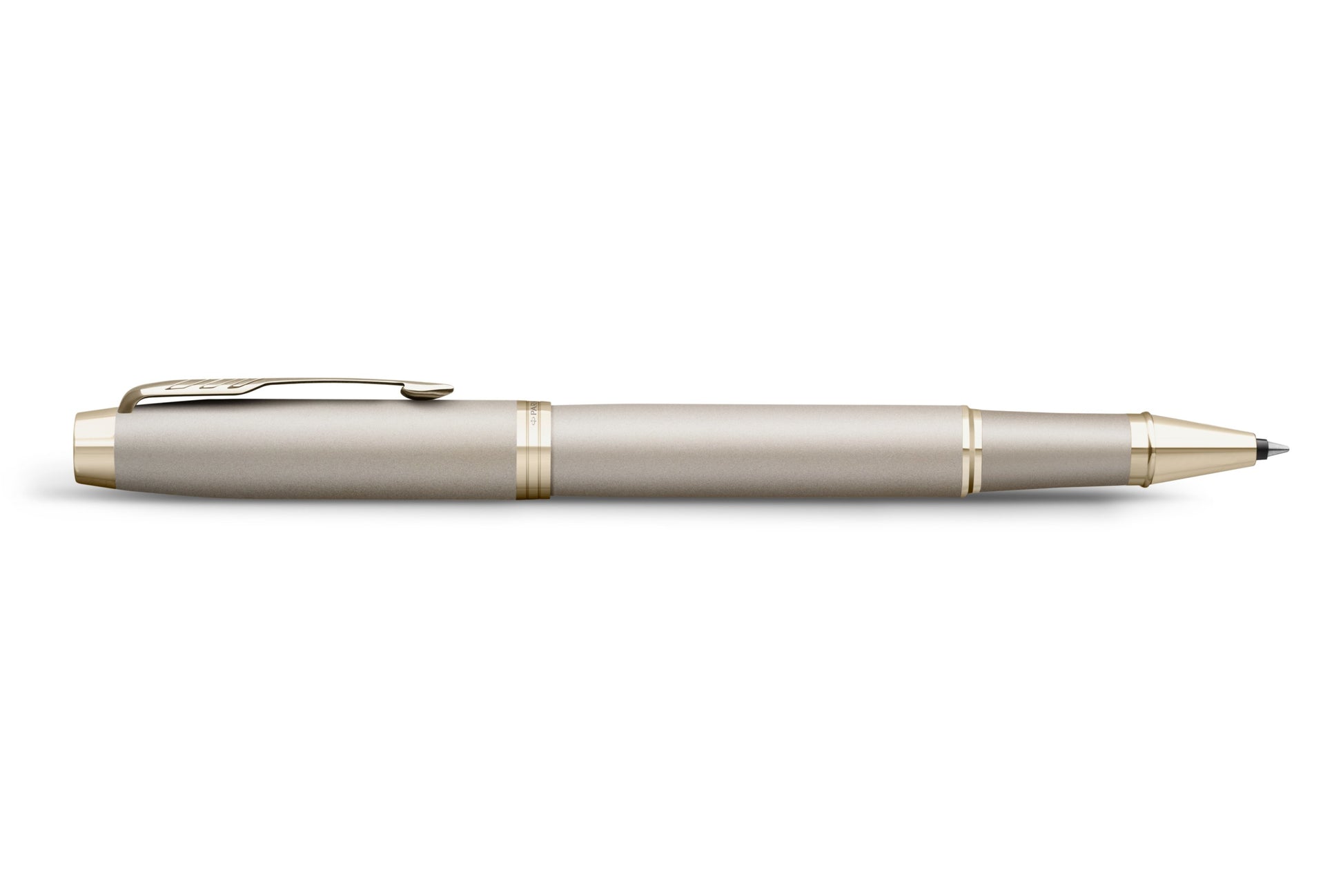 Parker IM Monochrome – Tintenroller, Schwarz, Edelstahl (Lackiert), Champagner