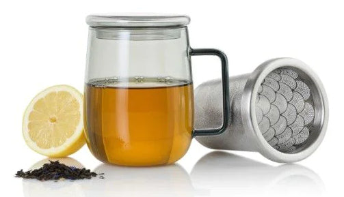 AdHoc Tasse Yuna – 560 ml, Ø 9,0 cm, H 12,5 cm, Glas, Transparent, mit Deckel, doppelwandig, mit Teefilter